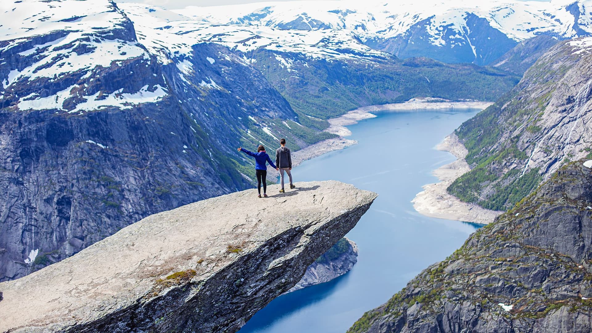 Rita and André on top of the Trolltunga, during their trip to Norway in 2015.